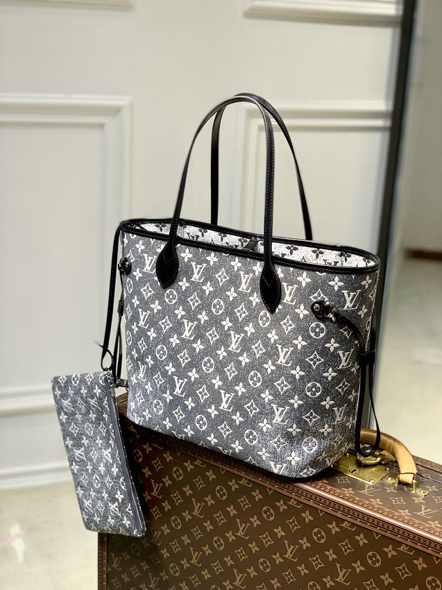  Louis Vuitton M21465  Women Denim Neverfull  Monogram Shopper Bag Totes