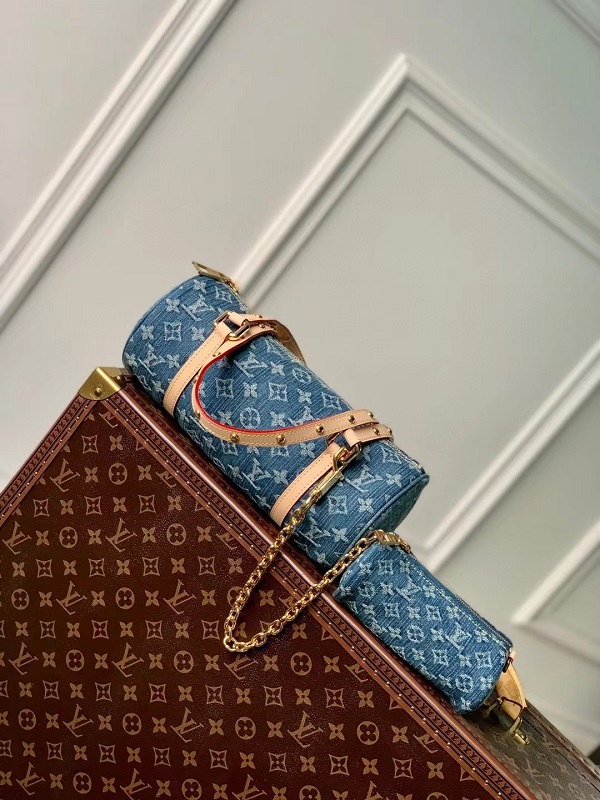 Louis Vuitton M46830 Outlet  Papillon Denim Blue On Sale Tote Bag