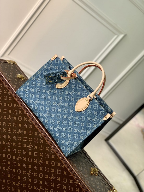 Louis Vuitton M46871 OnTheGo MM Monogram Denim Tote Handbag Blue