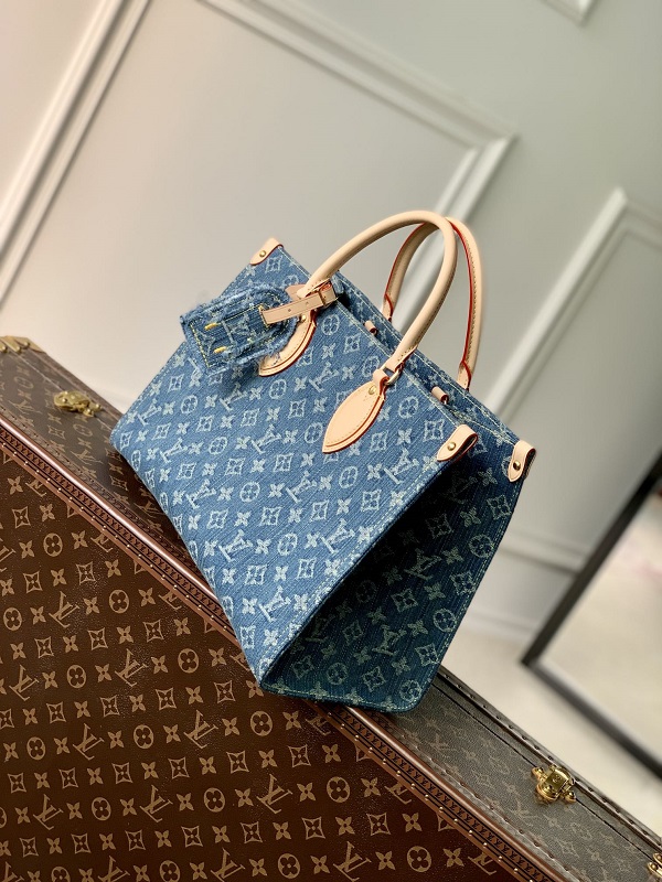 Louis Vuitton M46871 OnTheGo MM Monogram Denim Tote Handbag Blue