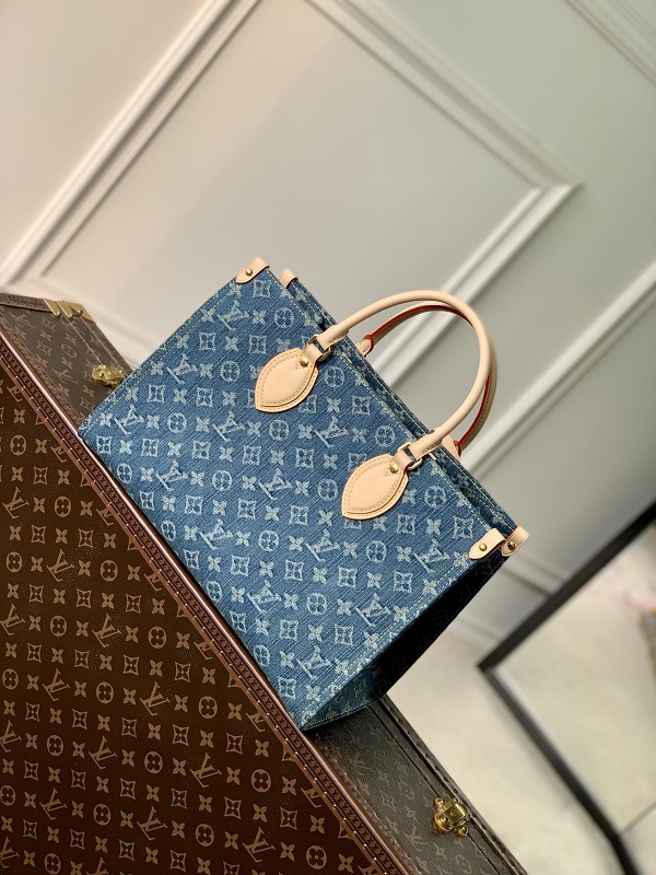 Louis Vuitton M46871 OnTheGo MM Monogram Denim Tote Handbag Blue