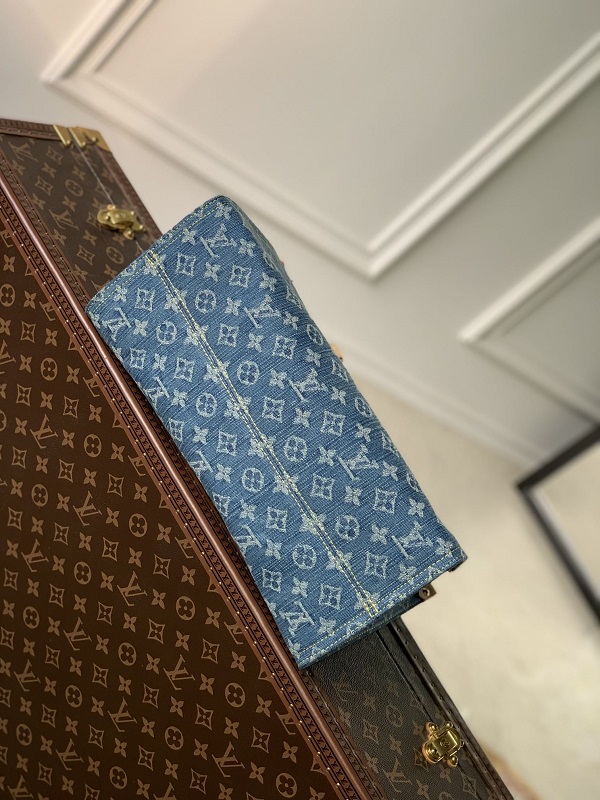 Louis Vuitton M46871 OnTheGo MM Monogram Denim Tote Handbag Blue