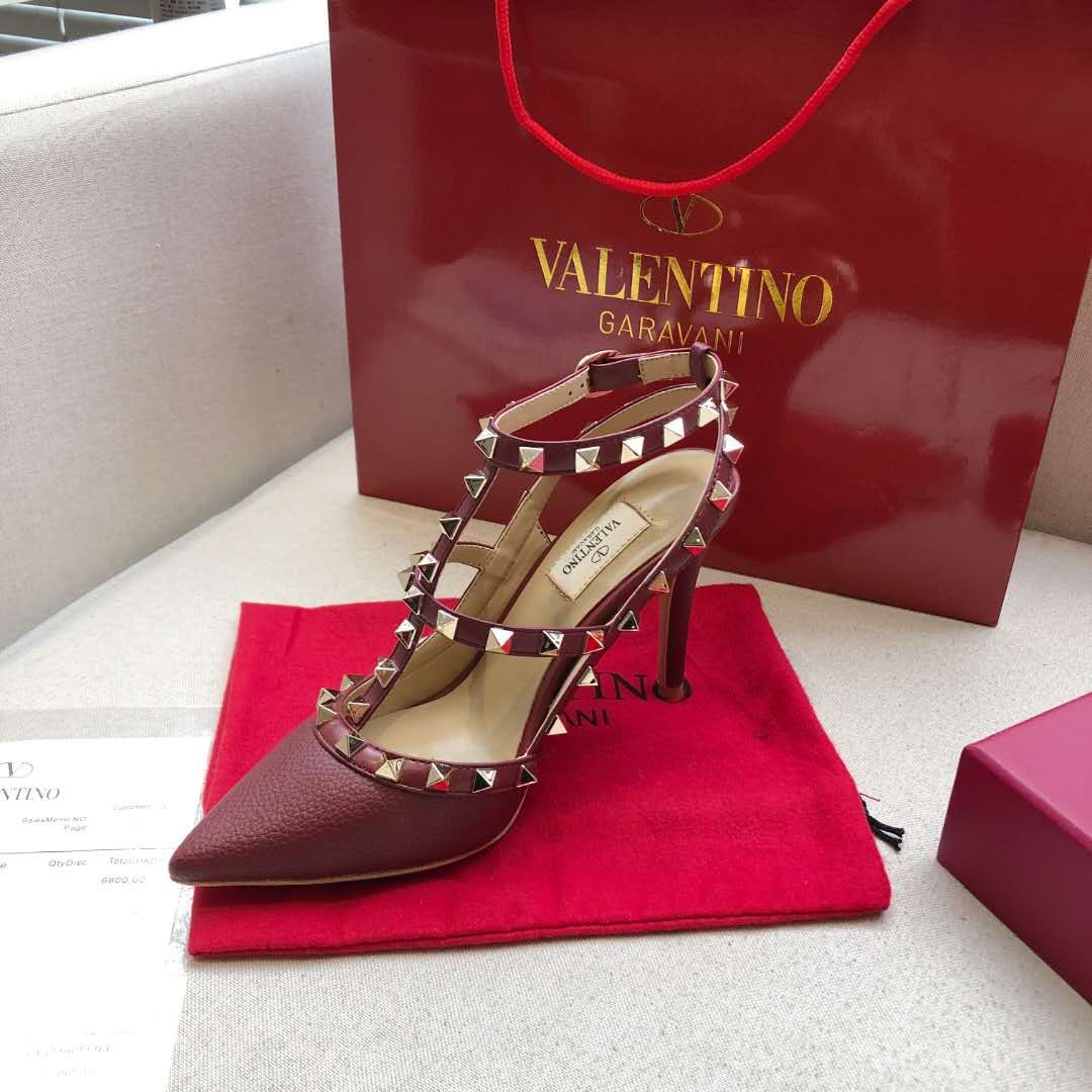 Valentino Rockstud Caged Slingback Grainy Leather Pumps High Heels