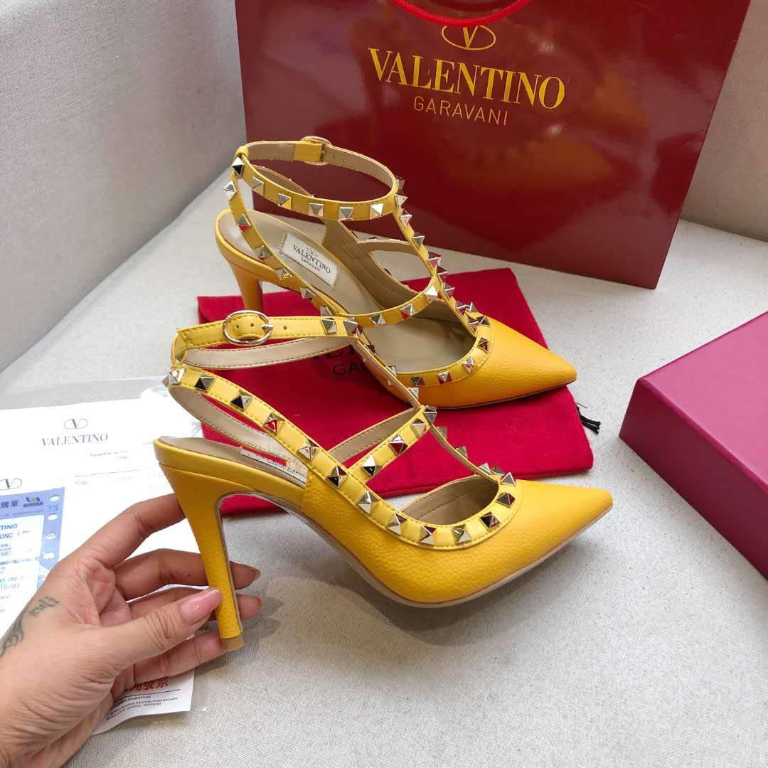 Valentino Rockstud Caged Slingback Grainy Leather Pumps High Heels