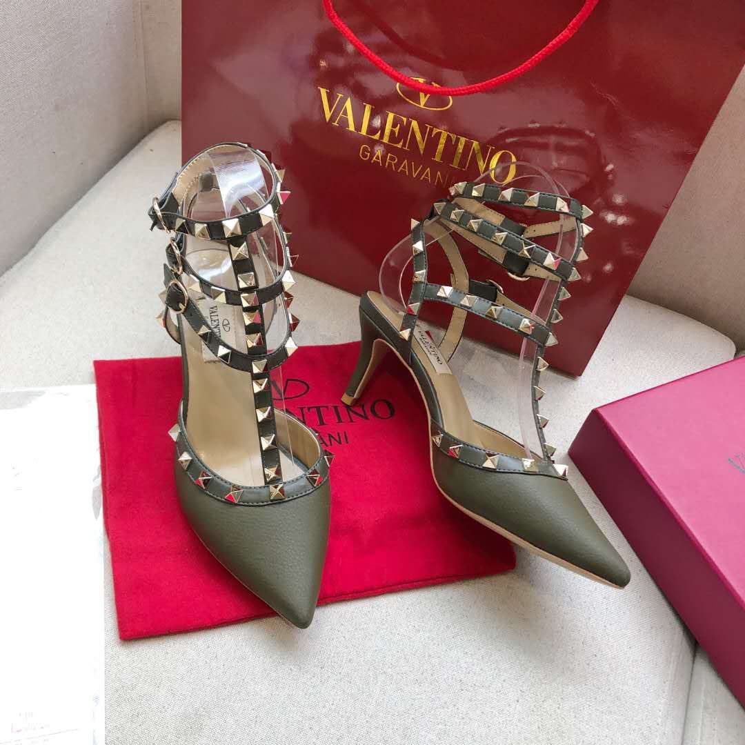 Valentino Rockstud Caged Slingback Grainy Leather Pumps High Heels