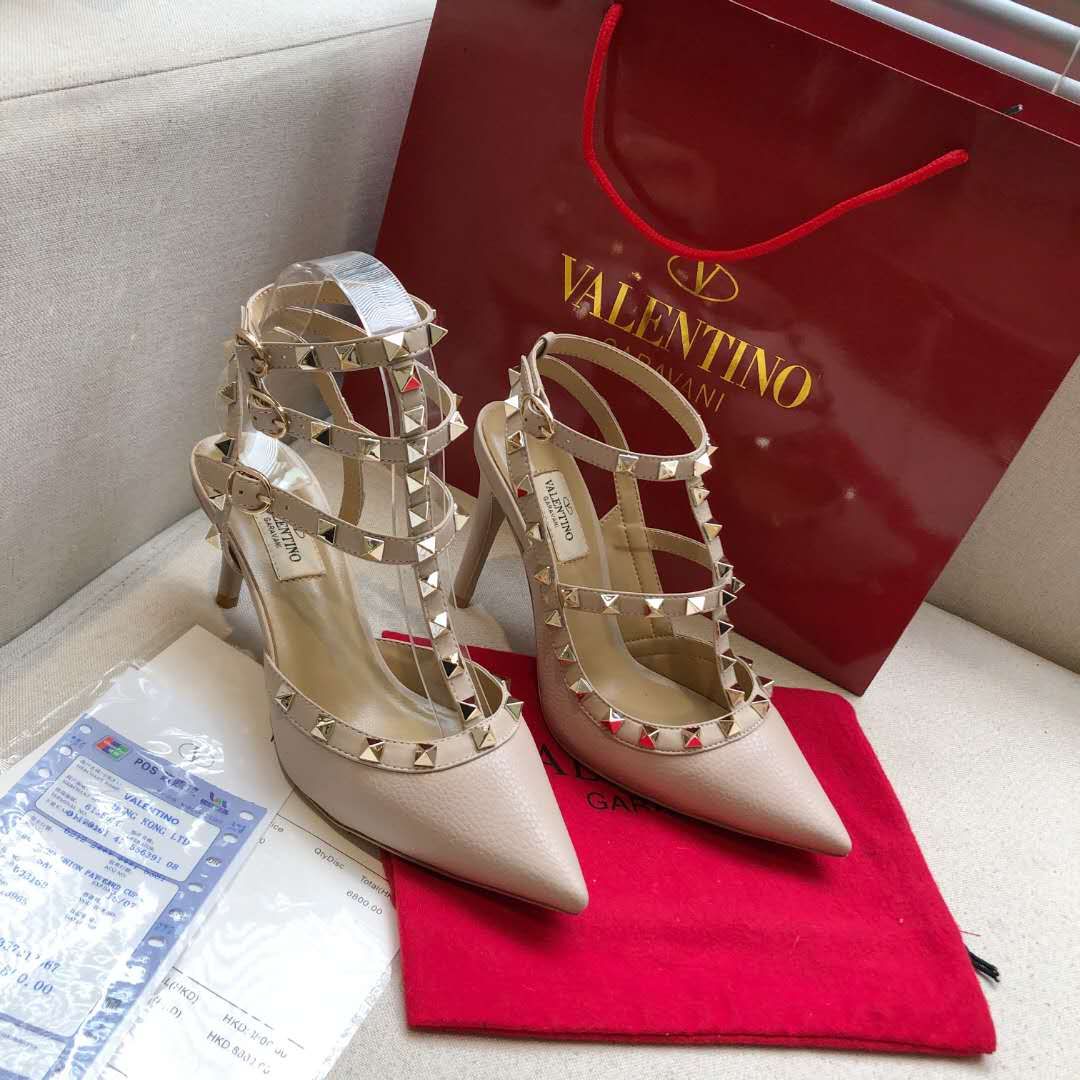 Valentino Rockstud Caged Slingback Grainy Leather Pumps High Heels