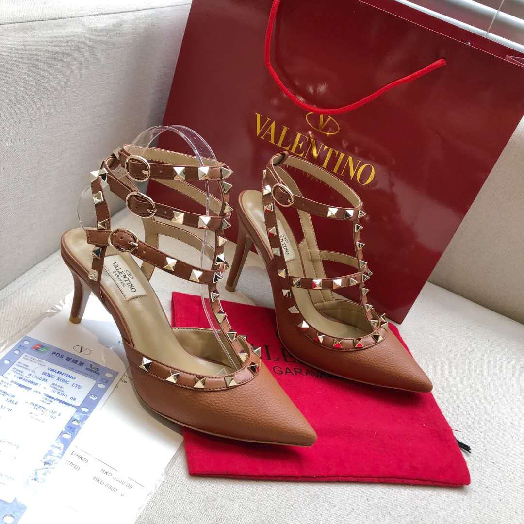 Valentino Rockstud Caged Slingback Grainy Leather Pumps High Heels