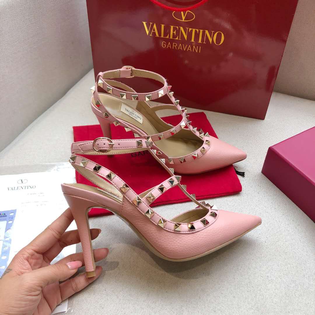 Valentino Rockstud Caged Slingback Grainy Leather Pumps High Heels