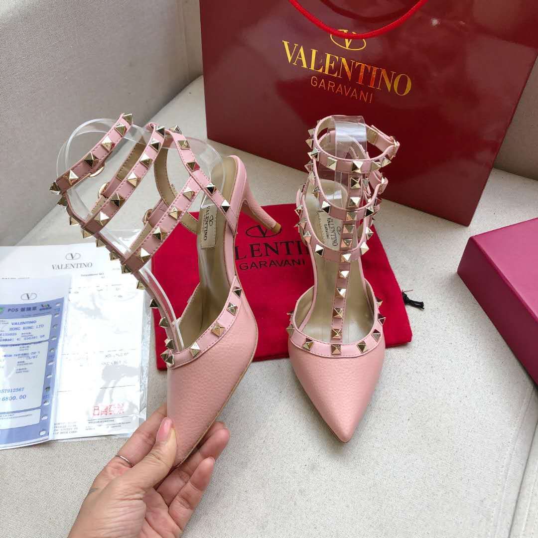 Valentino Rockstud Caged Slingback Grainy Leather Pumps High Heels