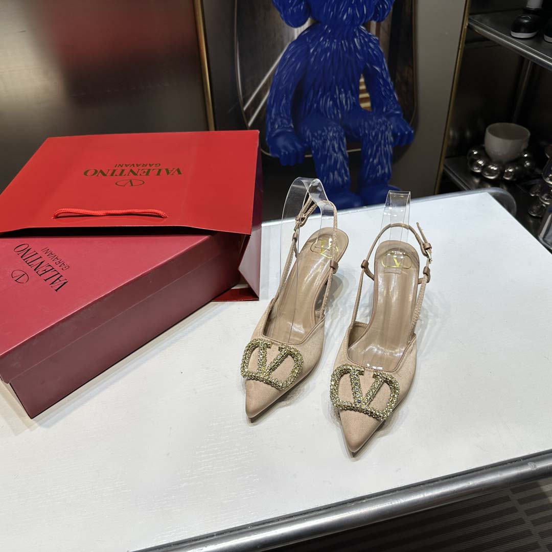 Valentino Vlogo Slingback Grainy Leather Pumps High Heels