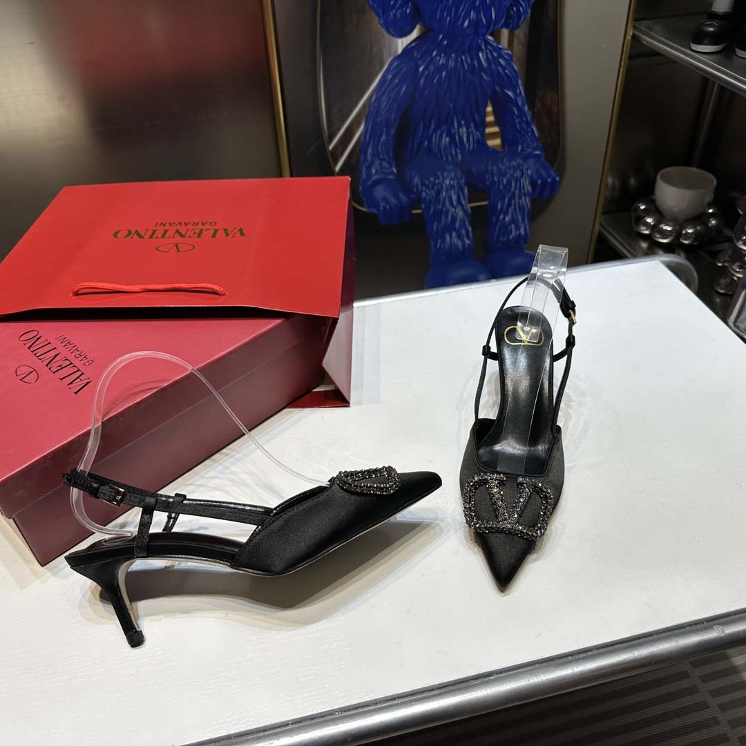 Valentino Vlogo Slingback Grainy Leather Pumps High Heels