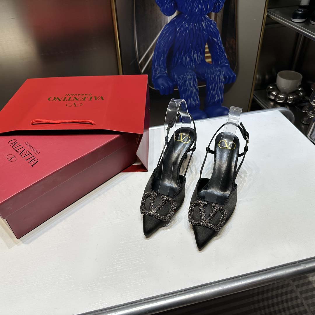 Valentino Vlogo Slingback Grainy Leather Pumps High Heels