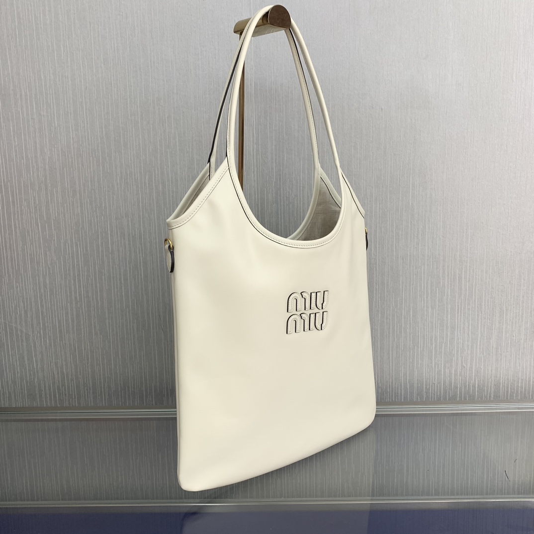 Miu Miu Women's IVY Denim Tote Shoulder Bag Leather letter logo adds a unique classic style 