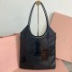 Miu Miu  Women's IVY Denim Tote Shoulder Bag Leather letter logo adds a unique classic style Black