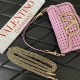 Valentino Garavani Loco V Logo Signature Women Shoulder Bag Real Leather Pink 