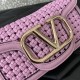 Valentino Garavani Loco V Logo Signature Women Shoulder Bag Real Leather Pink 