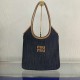 Miu Miu Women's IVY Denim Tote Shoulder Bag Leather letter logo adds a unique classic style 