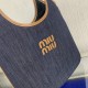 Miu Miu Women's IVY Denim Tote Shoulder Bag Leather letter logo adds a unique classic style 