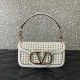 Valentino Garavani Loco V Logo Signature Women Shoulder Bag Real Leather White