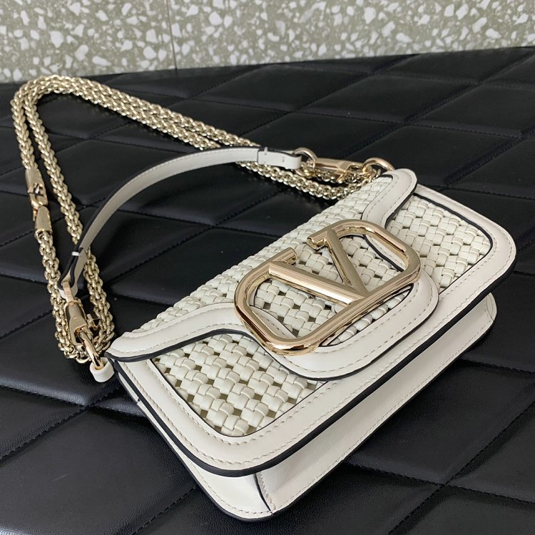 Valentino Garavani Loco V Logo Signature Women Shoulder Bag Real Leather White